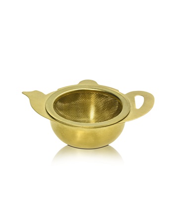 Tea Strainer Teapot w Tray Gold Platinized